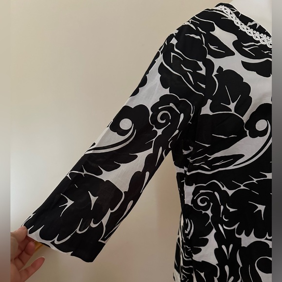 LIZ CLAIBORNE Black White Leaf Patterned 3/4th Sleeves Blouse 100% Cotton Sz XL - Picture 7 of 13
